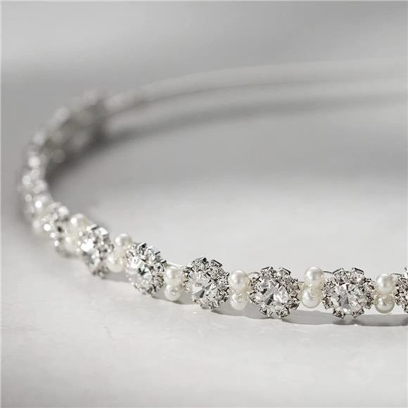 SWEETV Flower Girl Headpiece Silver Girls Headband for Wedding Crystal Floral - Picture 6 of 7